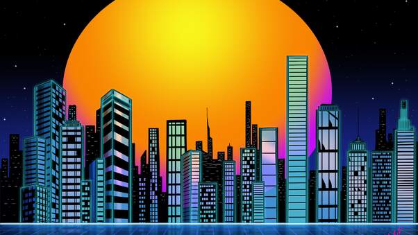 Retro City Sunset Wallpaper