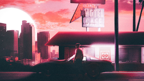 Retro Midnight Car Rider Motel Wallpaper