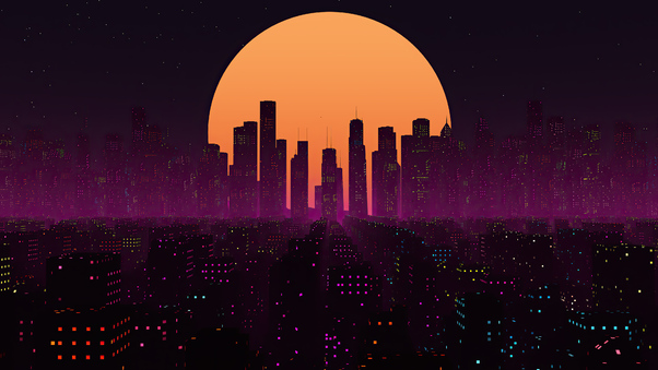 Retrowave City Sunset 4k Wallpaper