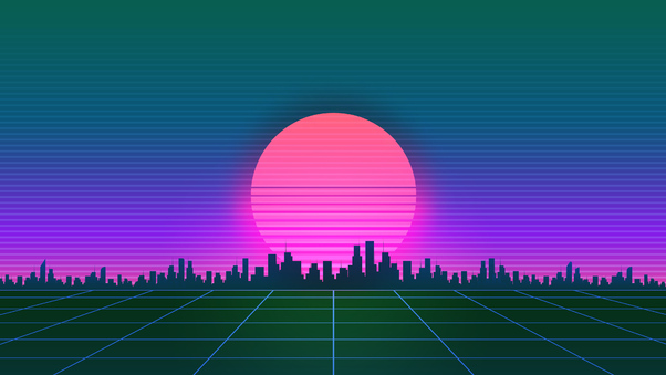 Retrowave City Sunset Grid 4k Wallpaper