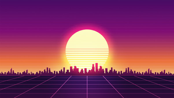 Retrowave City Sunset Minimal 4k Wallpaper