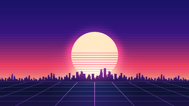 Retrowave City Sunrise Grid 4k Wallpaper