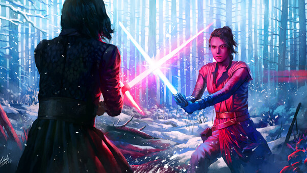 Rey And Kylo Ren Art Wallpaper