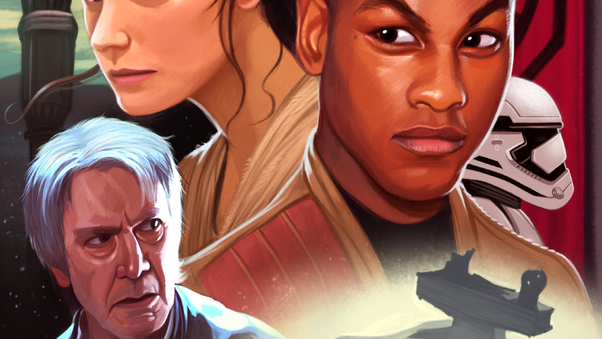 Rey Finn Han Solo Star Wars Artwork Wallpaper