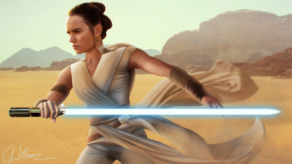 Rey Star Wars With Sword Digital Art 4k Wallpaper