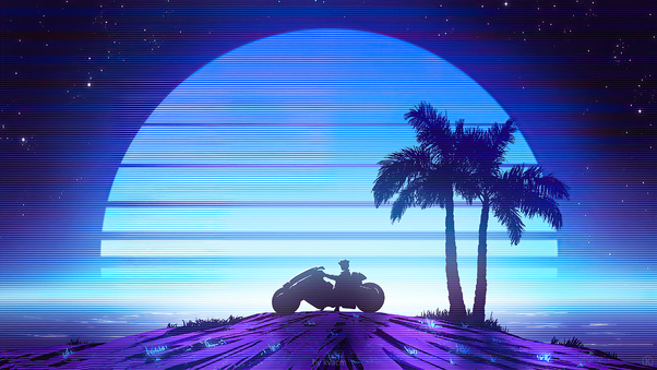 Riding To Synthwave Beach Wallpaper