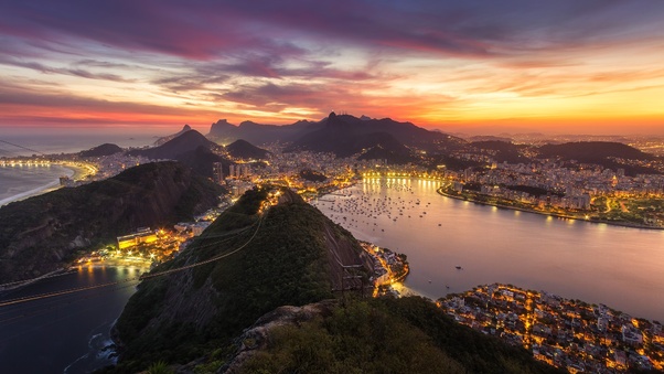 Rio De Janeiro Brazil Cityscape Evening Sunset Wallpaper