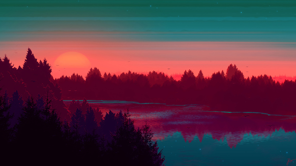 River Evening Digital Art 4k Wallpaper