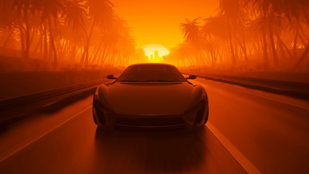 Road Car Synthwave Wallpaper