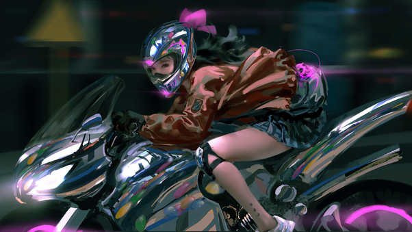Roaring Through Life Motorbiker Girl Wallpaper