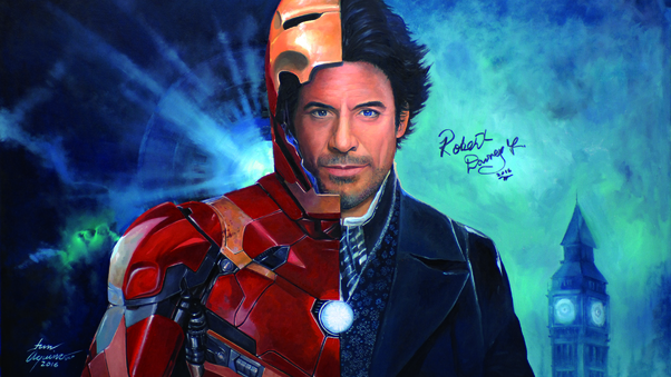 Robert Downery JR As Holmes And Iron Man Portrait Wallpaper