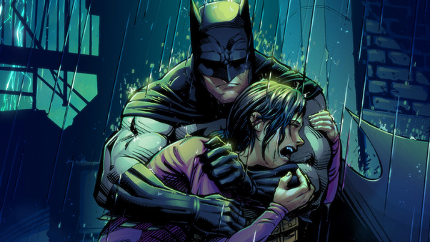 Robin Crying In Batman Arms Wallpaper