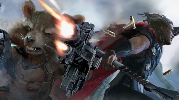 Rocket Raccoon And Thor In Avengers Infinity War Artwork Wallpaper
