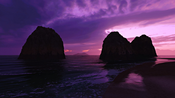 Rocks Sunlight Waves Wallpaper