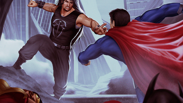 Roman Reigns Vs Superman Art Wallpaper