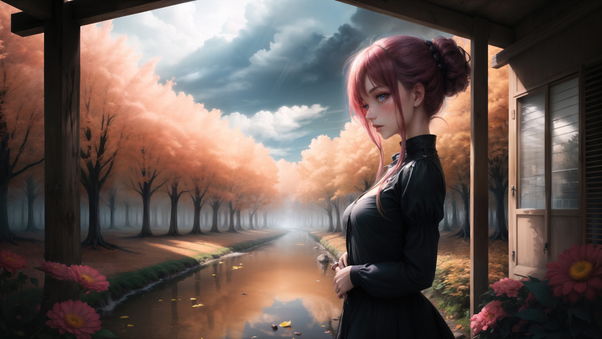 Rooted In Harmony Anime Girl Beneath Natures Canopy Wallpaper