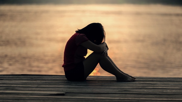 Sad Girl Sitting On Dock Silhouette Wallpaper