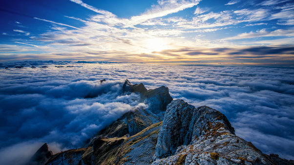 Saentis Mountains Clouds View From Top 4k Wallpaper
