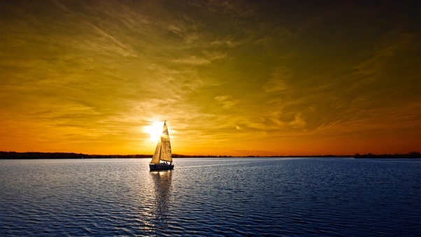 Sailing Boat Sunset Landscape Wallpaper