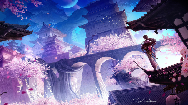 Sakura Castle 4k Wallpaper