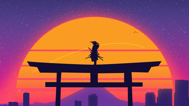 Samurai The Warrior Of Synthwave City Wallpaper