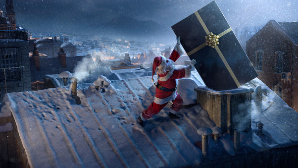 Santa Claus Chimne Present Delivery Wallpaper
