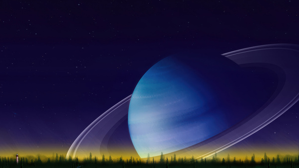 Saturn Planet Rising Above Trees (1336x768) Resolution Wallpaper