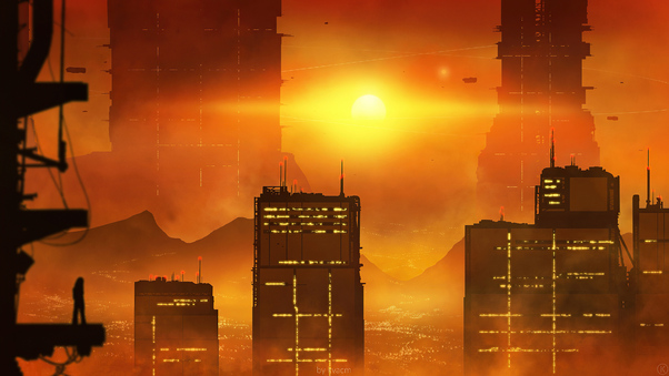 Scifi City Evening Blade Runner Wallpaper