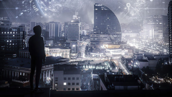 Scifi City In Moon Light 5k Wallpaper