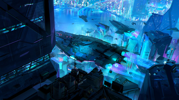 Scifi City Spaceship Wallpaper