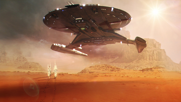 Scifi Desert Spaceship Star Trek Wallpaper