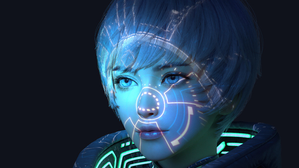 Scifi Girl Hologram Mask Wallpaper