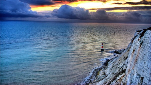 Sea Lighthouse Rock Sunset Wallpaper