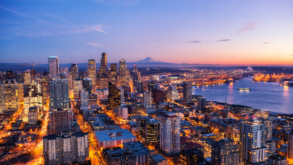 Seattle Skyline At Night View 4k Wallpaper
