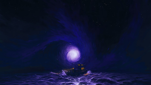 Ship Sailing Through Dark Waters Wallpaper