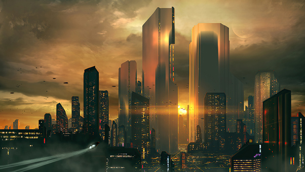 Silhouettes Of Future City 4k Wallpaper
