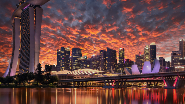 Singapore Skyscrapers Marina Bay Sands Evening 4k Wallpaper