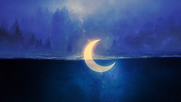 Sinking Moon In Lake Wallpaper