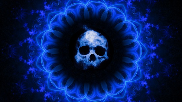 Skull Dark Blue Gothic Fantasy Wallpaper