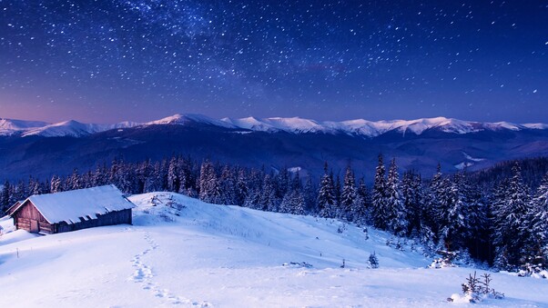 Sky Winter Stars Mountains 4k Wallpaper