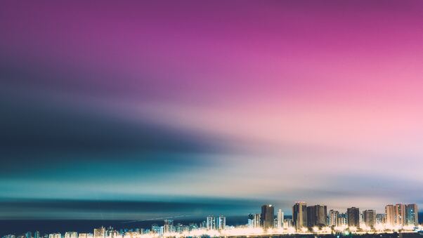 Skyline Purple City Skycrapper 4k Wallpaper