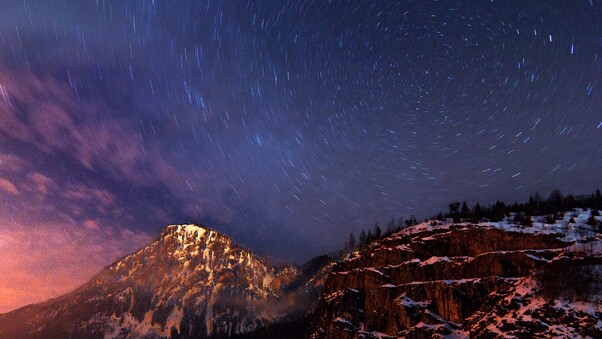 Skyscape Mountains Long Exposure Wallpaper