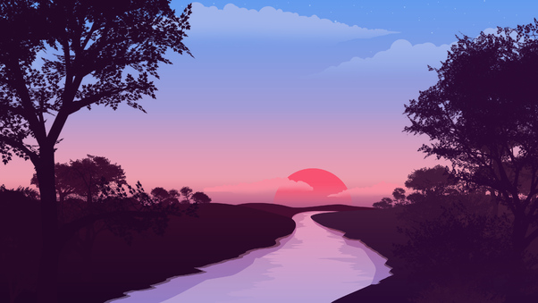 Small Lake Red Sunset 4k Wallpaper