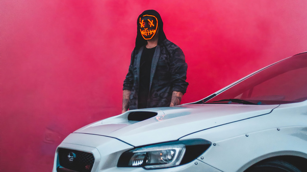 Smoke Mask Man With Car Wallpaper