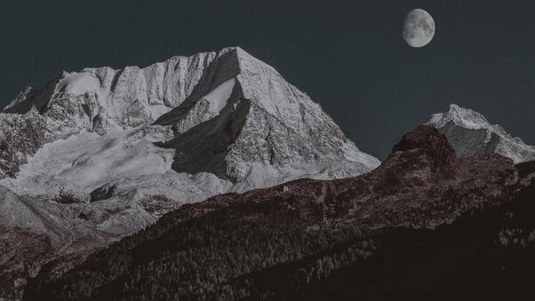 Snow Covered Mountain Moon 4k Wallpaper