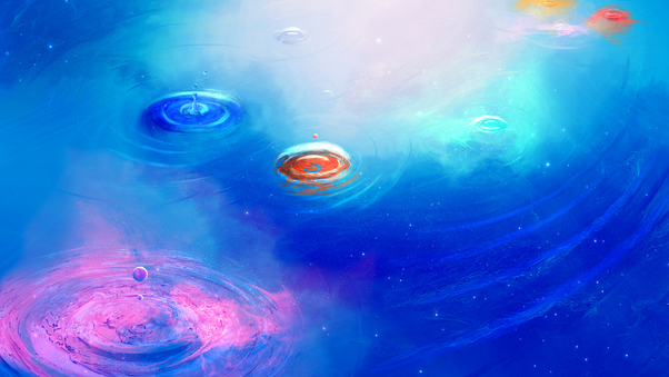 Space Drops Waves Colors Wallpaper