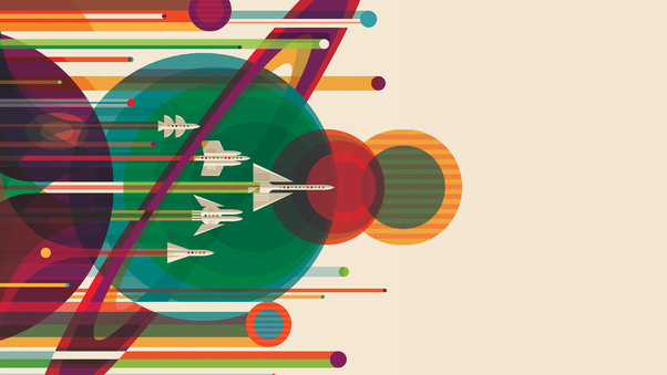 Spaceship Vector Solar System Planets Planes Sci Fi Artistic Wallpaper