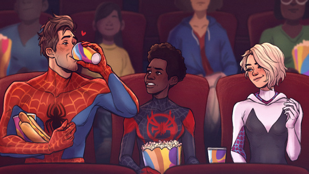 Spider Buddies Popcorn And Chill Wallpaper