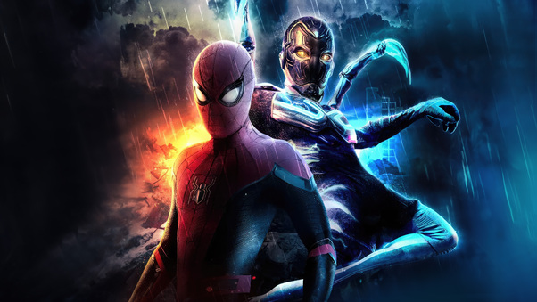 Spider Man And Blue Beetle Team Up Wallpaper