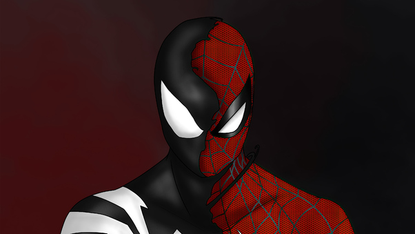 Spider Man Custom Symbiote Red Suit Split 4k Wallpaper